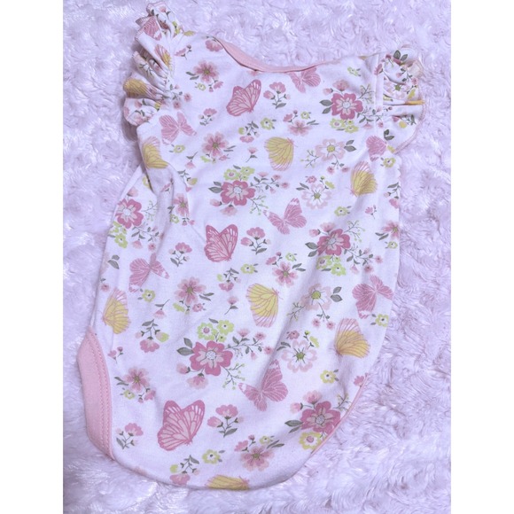 Little Beginnings 6-9 Months Floral Butterfly Ruffle Sleeve‎ Bodysuit - Picture 2 of 3